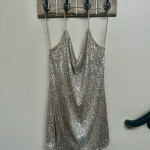 Silver Sequin Mini Cocktail Dress